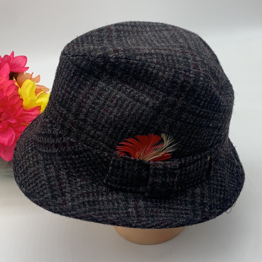Resistol Vintage tweed Fedora Hat with Feather. HT3054 - Picture 3 of 12